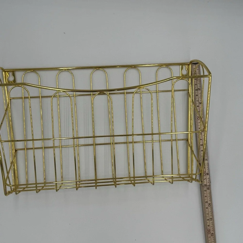 Gold Tone Wire Wall Mount Basket Organizing